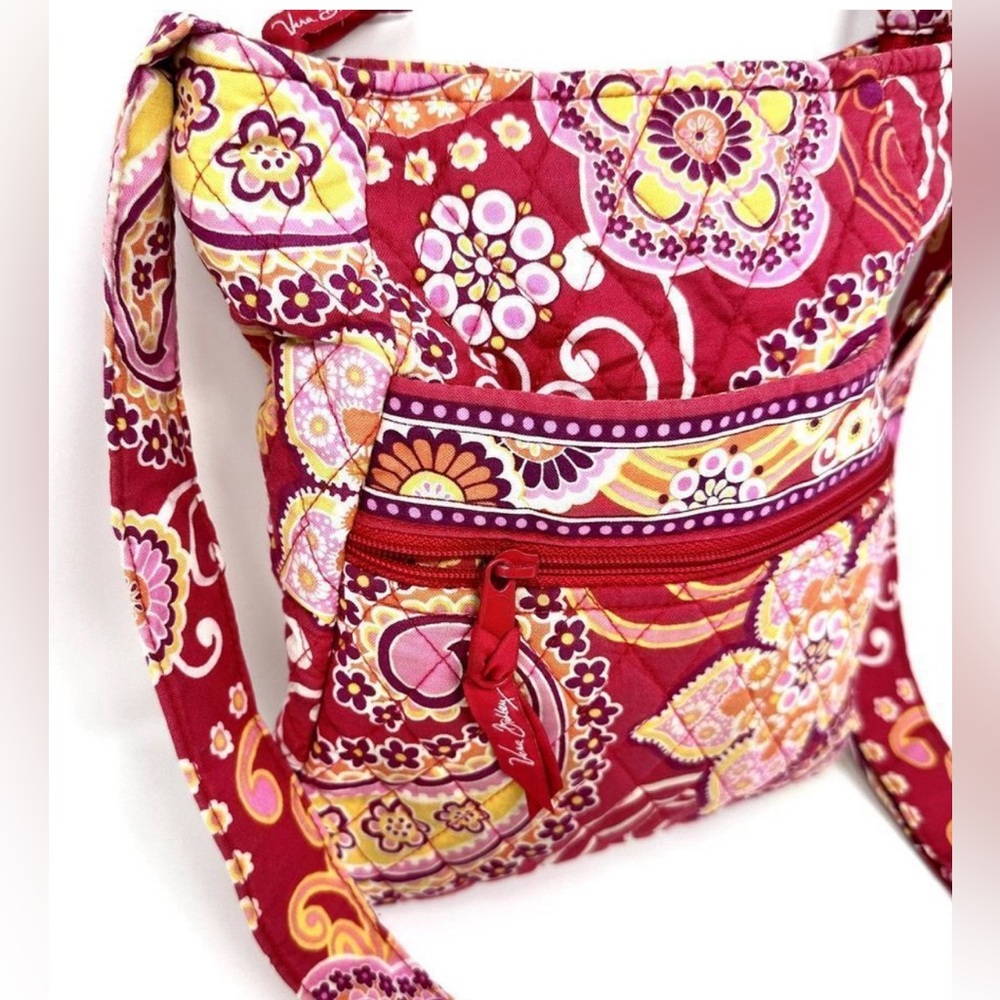 Vera Bradley Quilted Pink and Yellow Paisley Floral Crossbody Bag - Picture 7 of 8